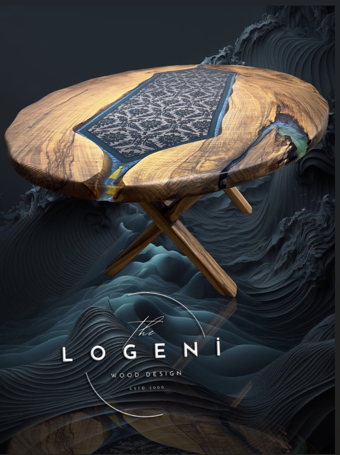 Ръчно изработена епоксидна маса с народни мотиви от плат