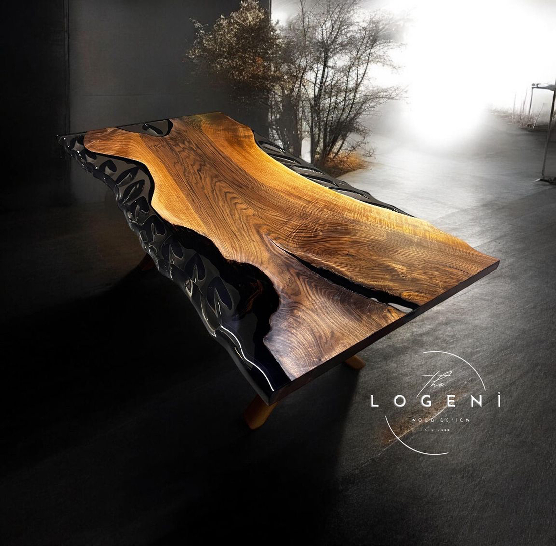 Дизайнерска маса от масивно дърво и епоксидна смола – LOGENI Wood Design