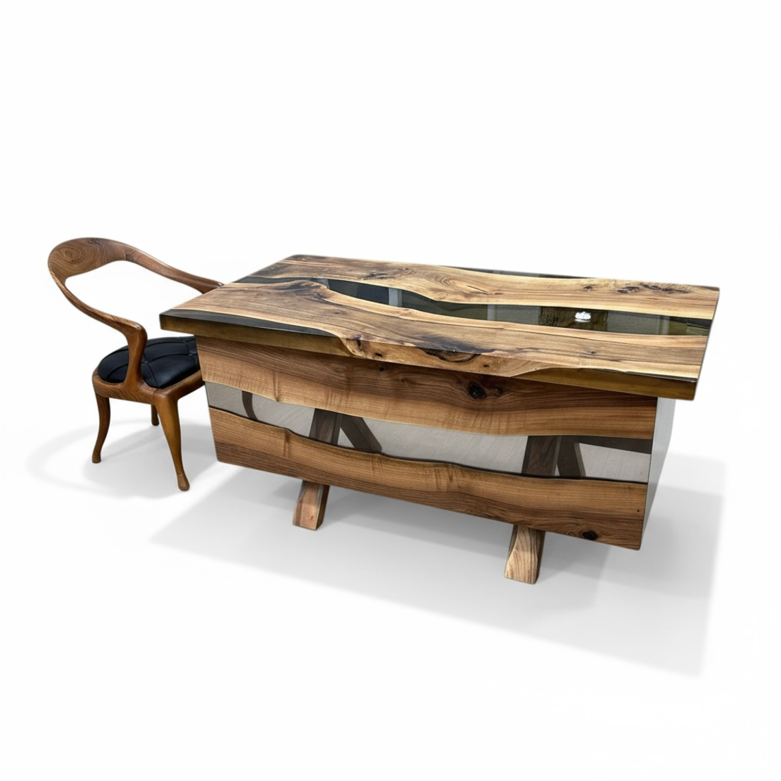 Премиум офис маса от орех и епоксидна смола – 160×80 см