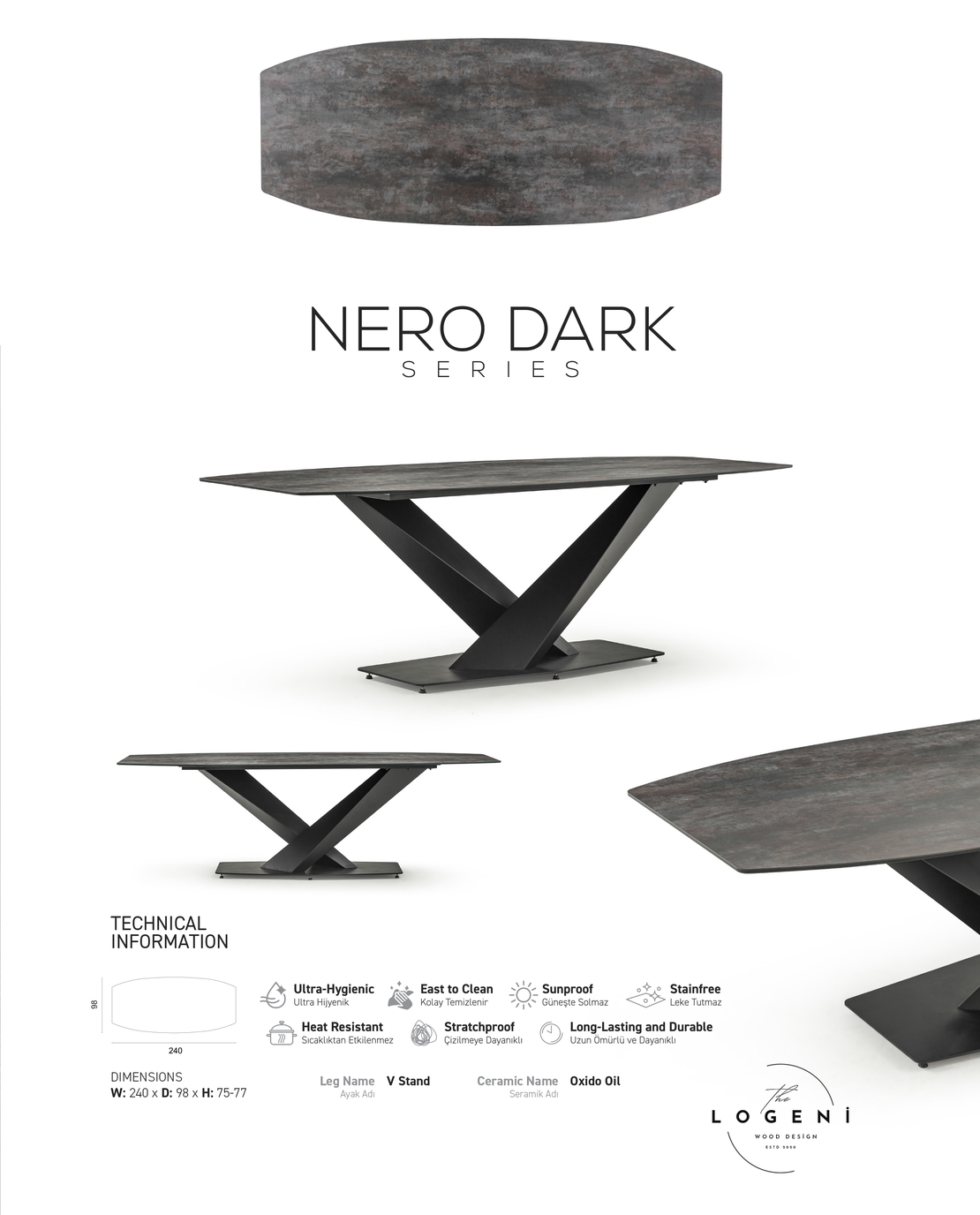 Дизайнерска керамична маса NERO