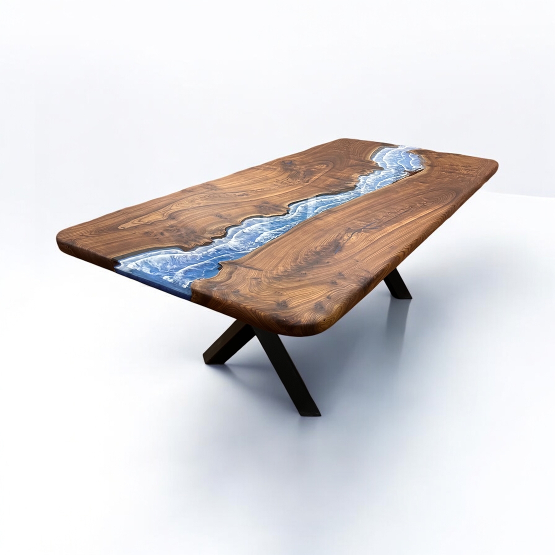 Ръчно изработена маса от масивно дърво с епоксиден морски ефект– LogeniWood (Custom Made)