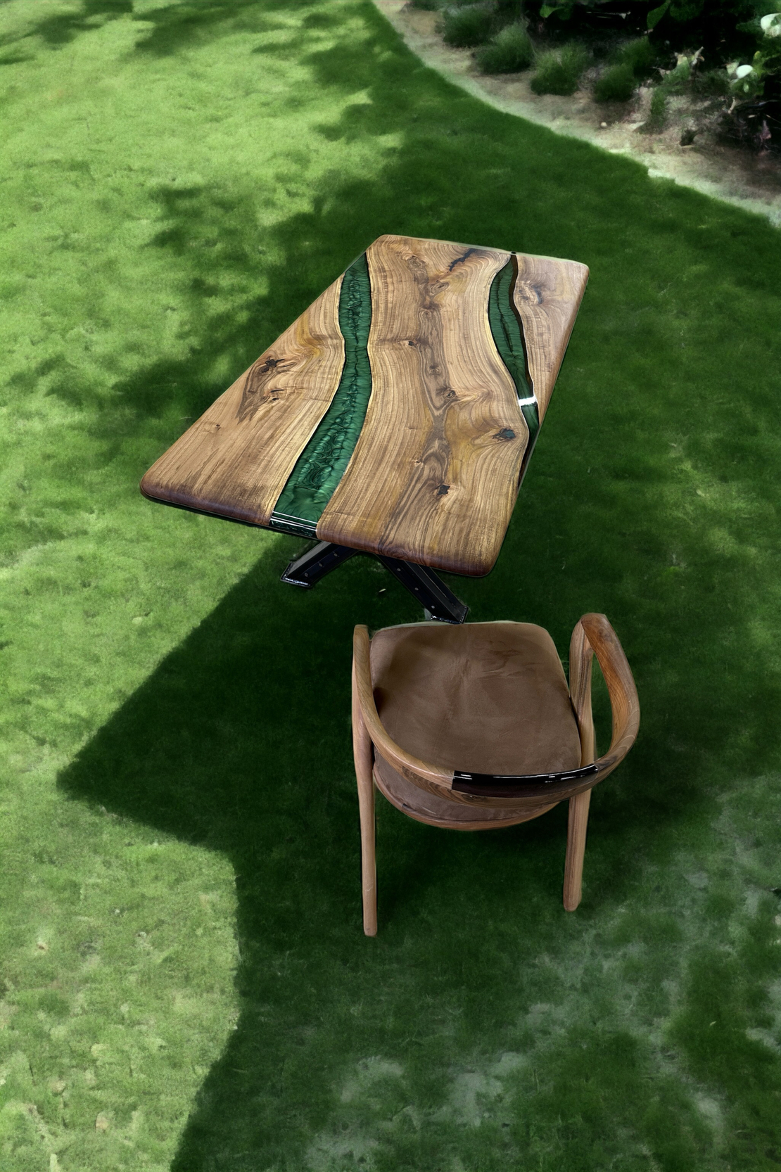 Маса от естествено дърво със смарагдово зелена епоксидна смола – Emerald River