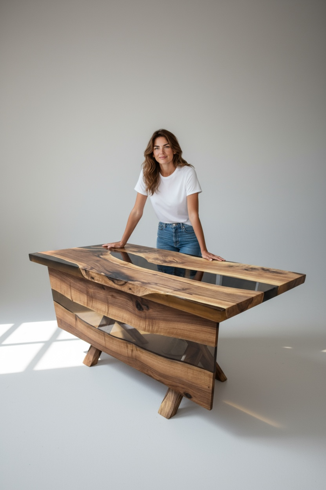 Премиум офис маса от орех и епоксидна смола – 160×80 см