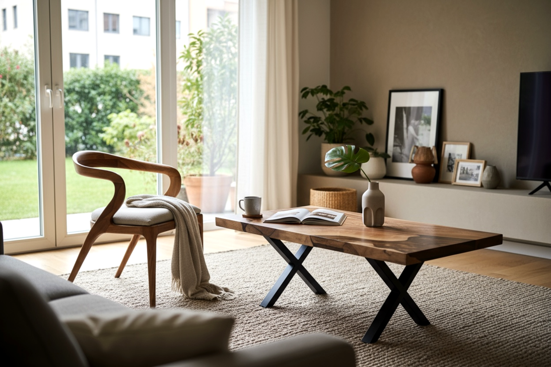 Луксозна холна маса от орех с епоксид – 120×70 см