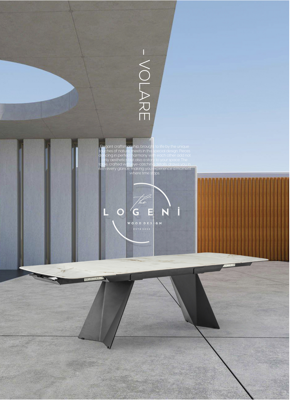 VOLARE – дизайнерска маса с керамичен плот