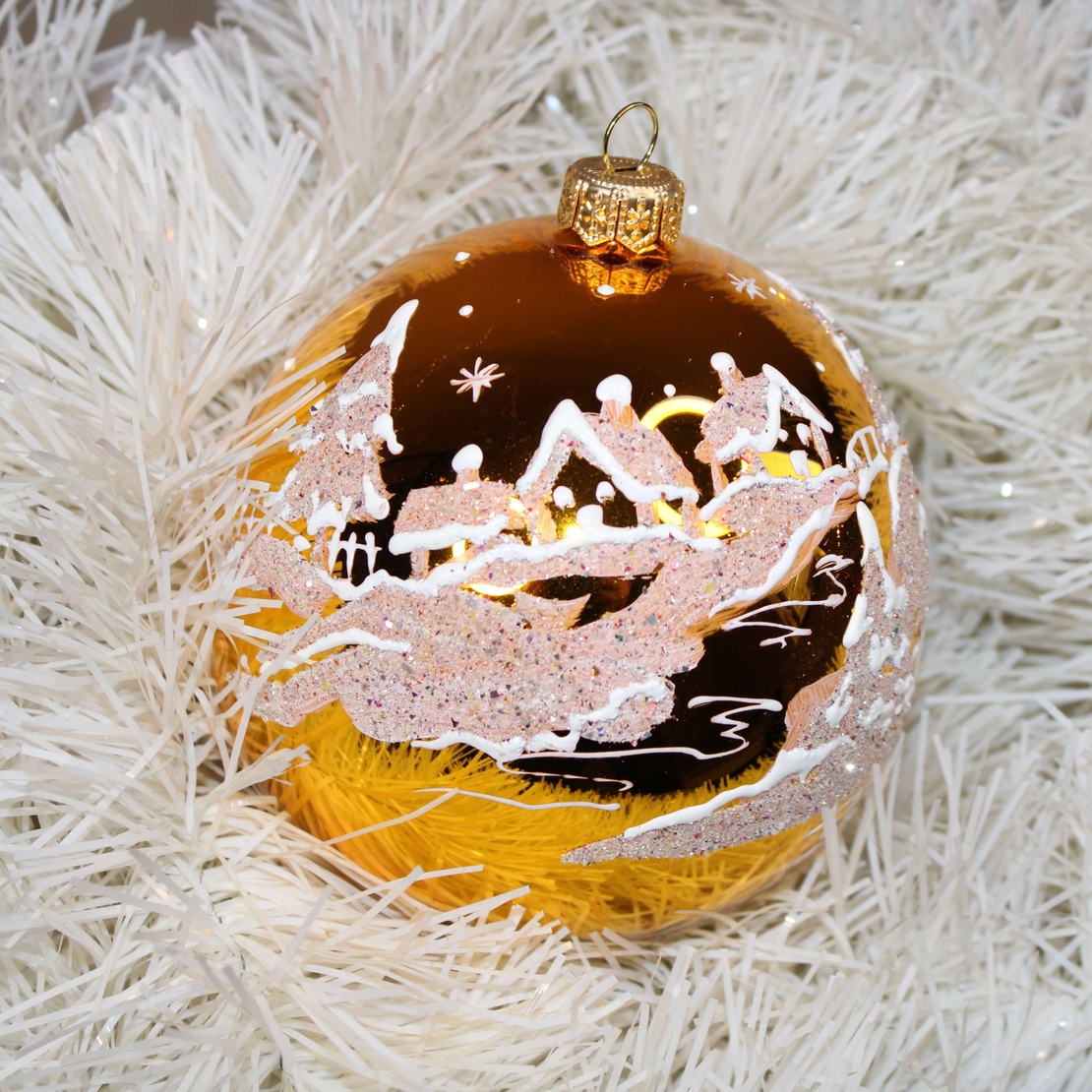 Стъклена коледна играчка Снежни селца