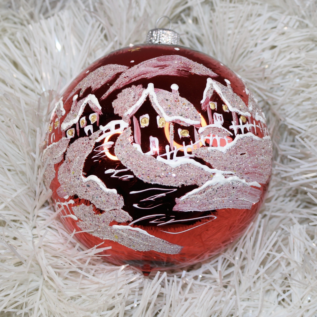 Стъклена коледна играчка Снежни селца