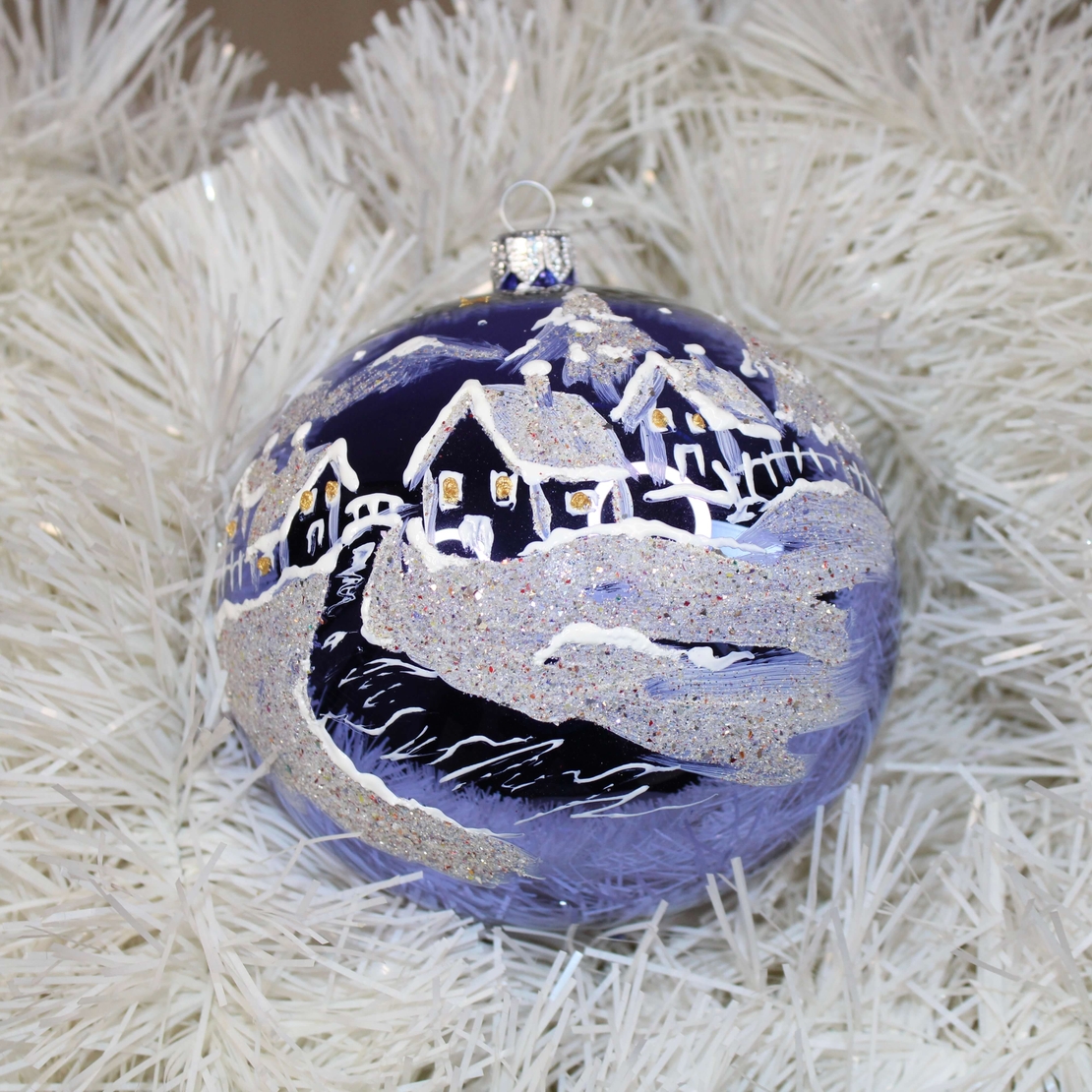 Стъклена коледна играчка Снежни селца