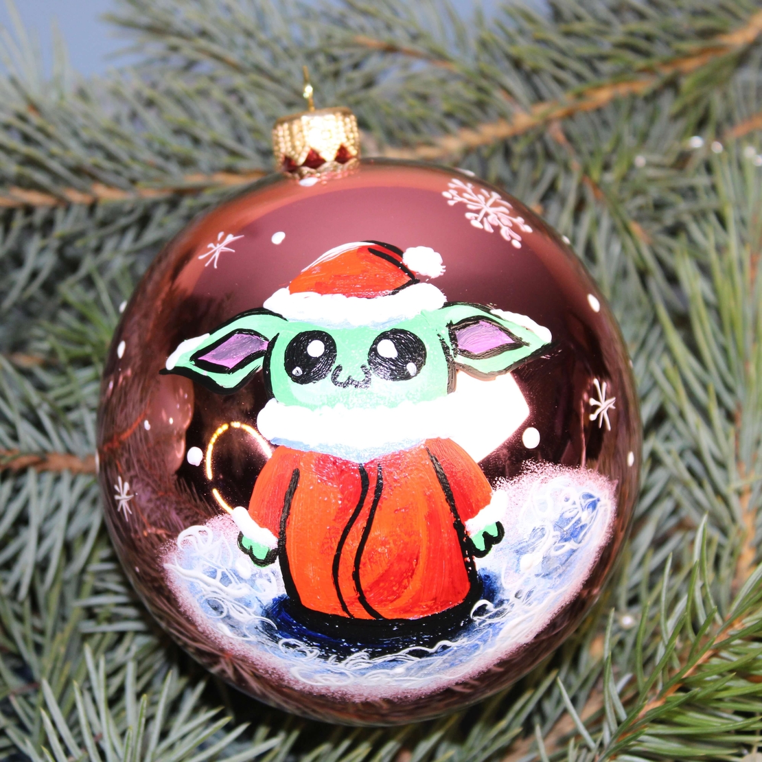 Стъклена коледна играчка - baby Grogu