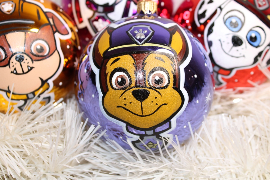 Стъклена коледна играчка - ПЕС Патрул