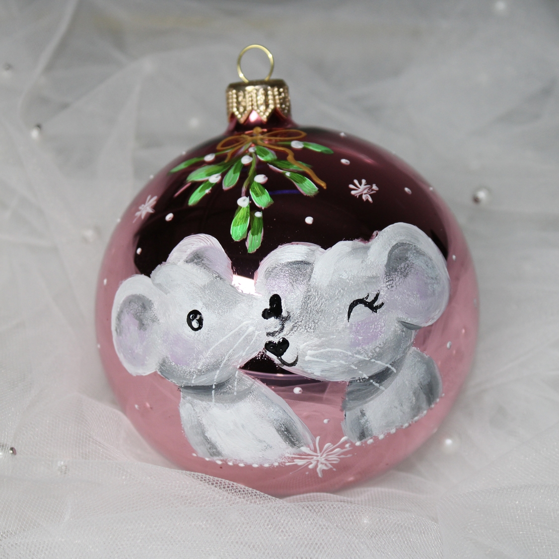 Стъклена коледна играчка Мишлета