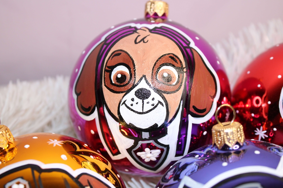 Стъклена коледна играчка - ПЕС Патрул