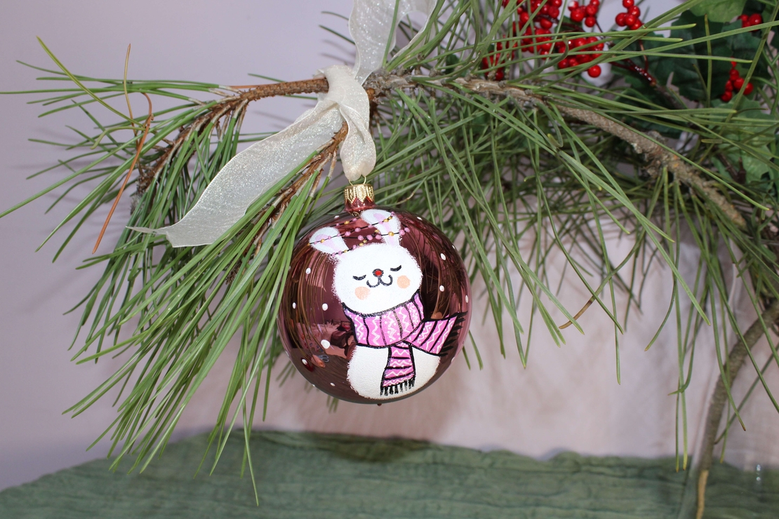 Стъклена коледна играчка Зайче