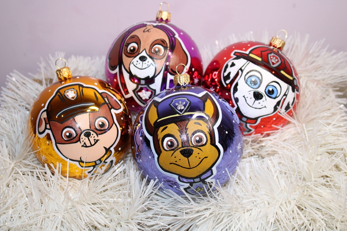 Стъклена коледна играчка - ПЕС Патрул
