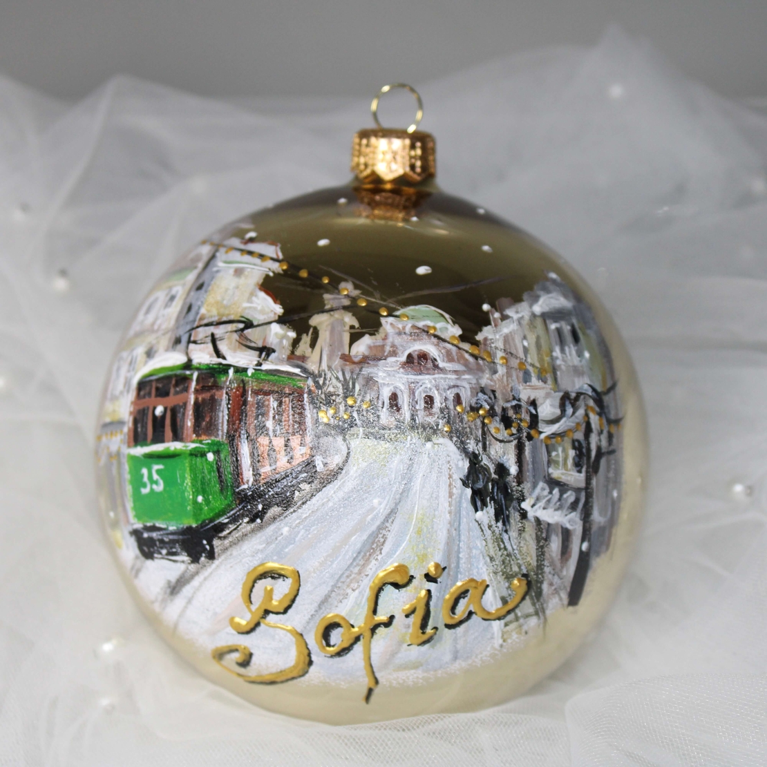 Стъклена коледна играчка - София