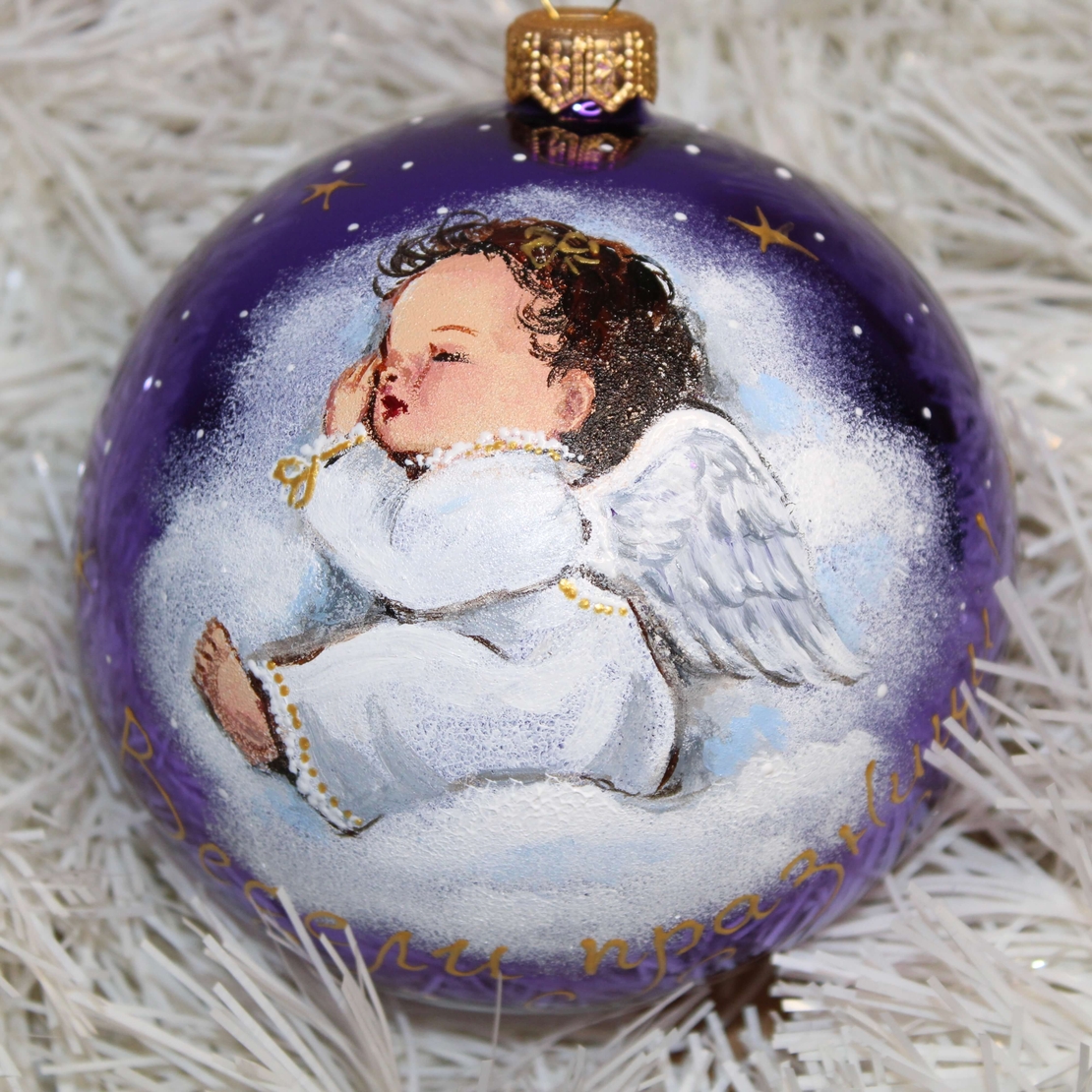 Стъклена коледна играчка Ангелче