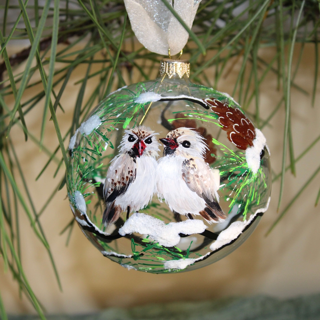 Стъклена коледна играчка - Птици