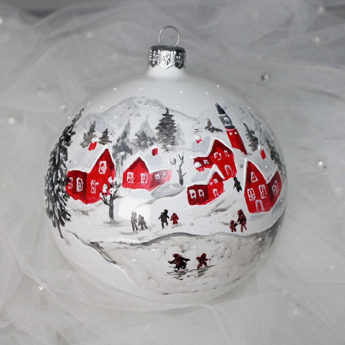 Стъклена коледна играчка - Зимен Пейзаж