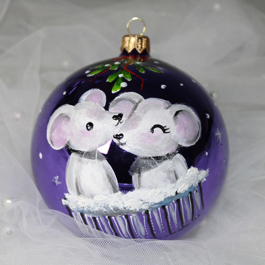 Стъклена коледна играчка Мишлета