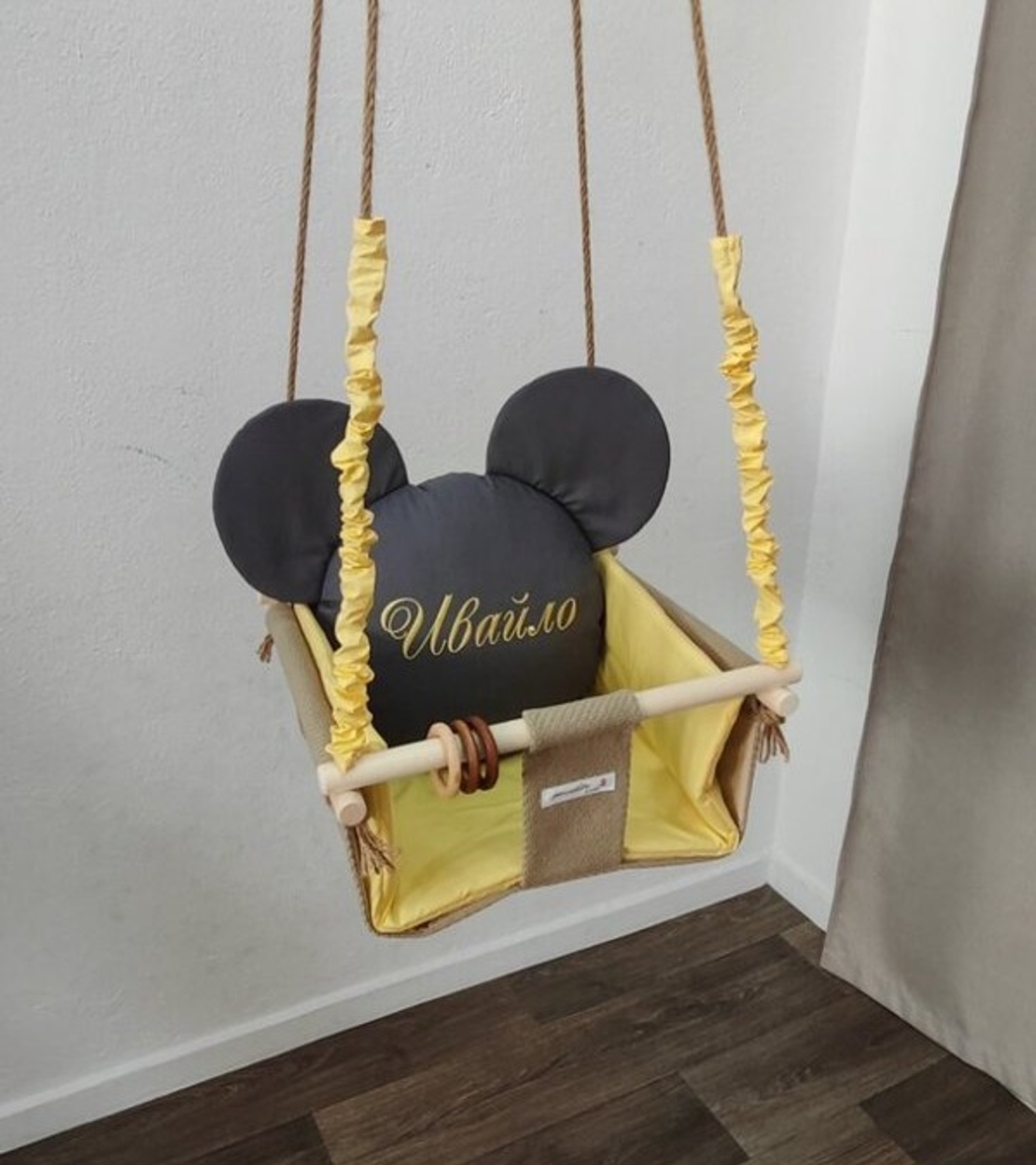 Бебешка люлка Мики Маус -жълто и графит