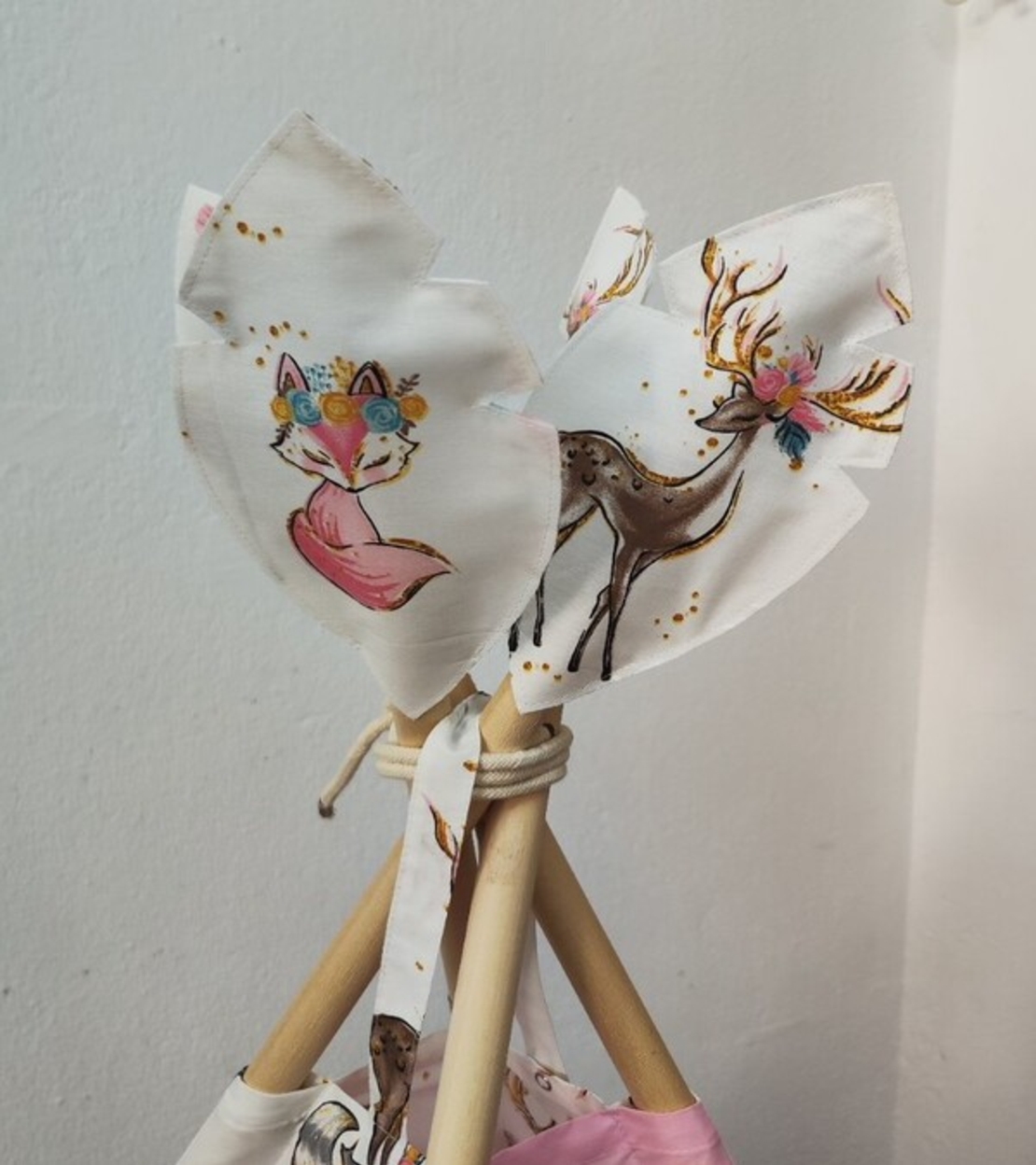 Детска палатка за момиче - Елени в гората в сиво