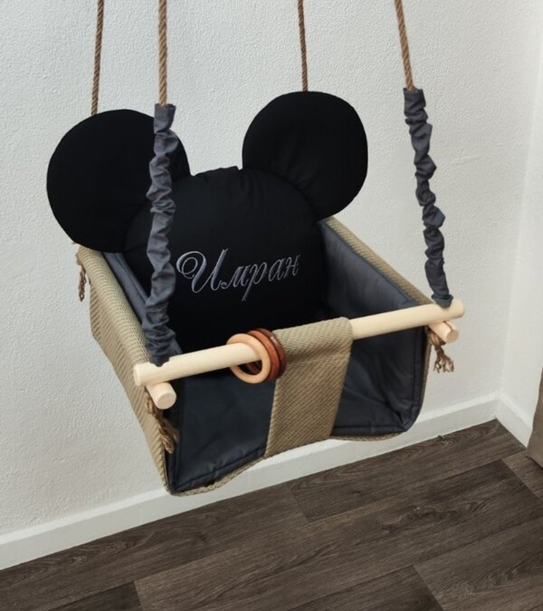 Бебешка люлка Мики Маус - графит и черно