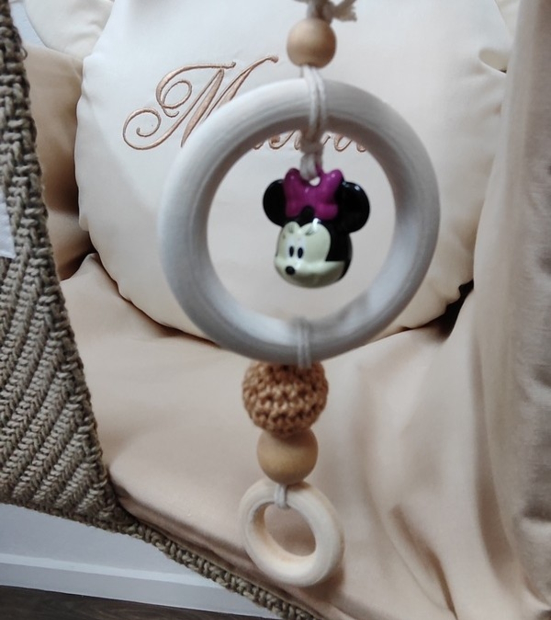 Бебешка люлка Мини Маус - екрю и бежово