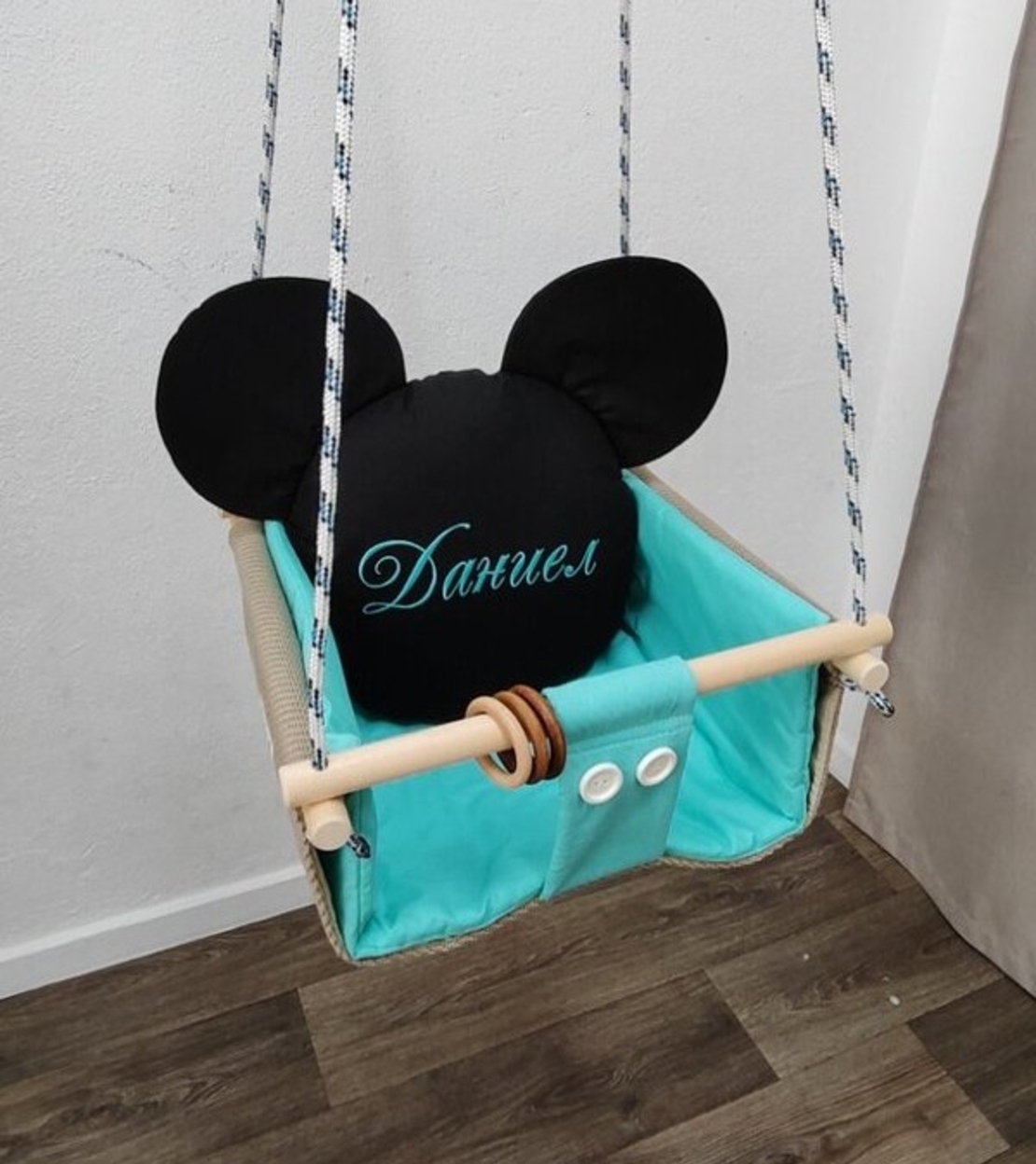 Бебешка люлка Мики Маус - мента и черно
