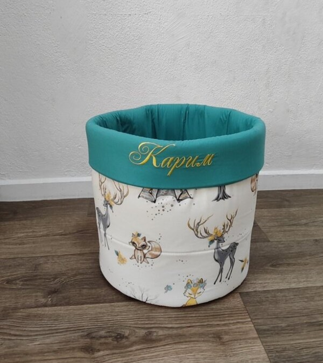 Кош за играчки - с кант и бродерия - Елени