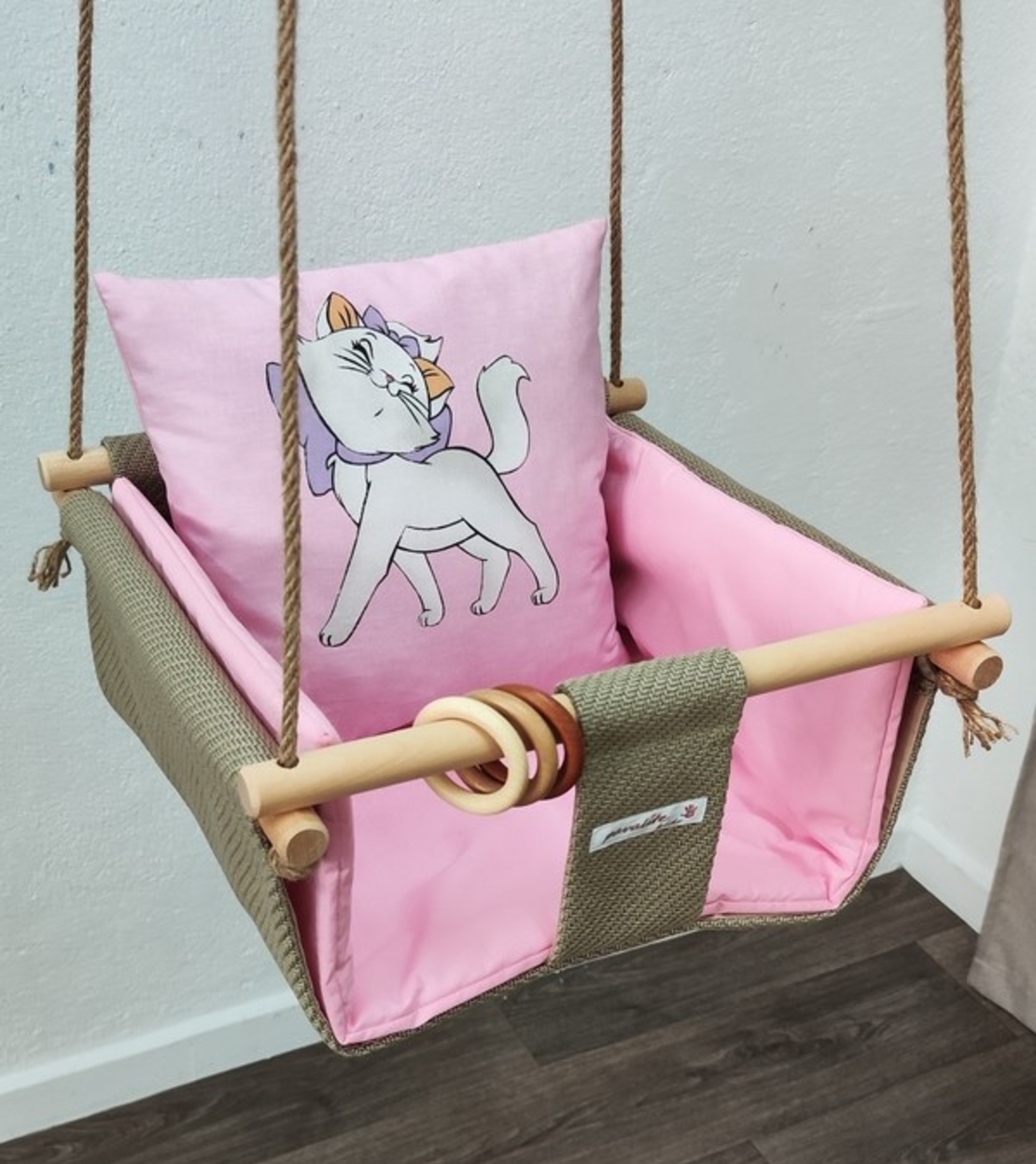 Бебешка стандартна люлка - Коте в розово 3