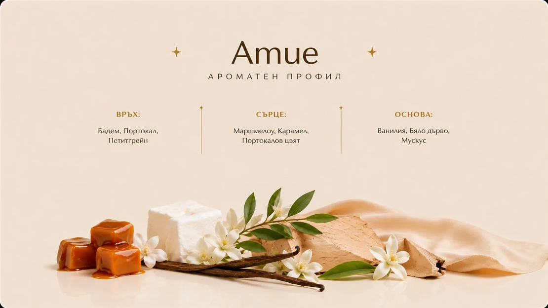 Amue Парфюмно сухо масло със златни частици и нежен гурме аромат