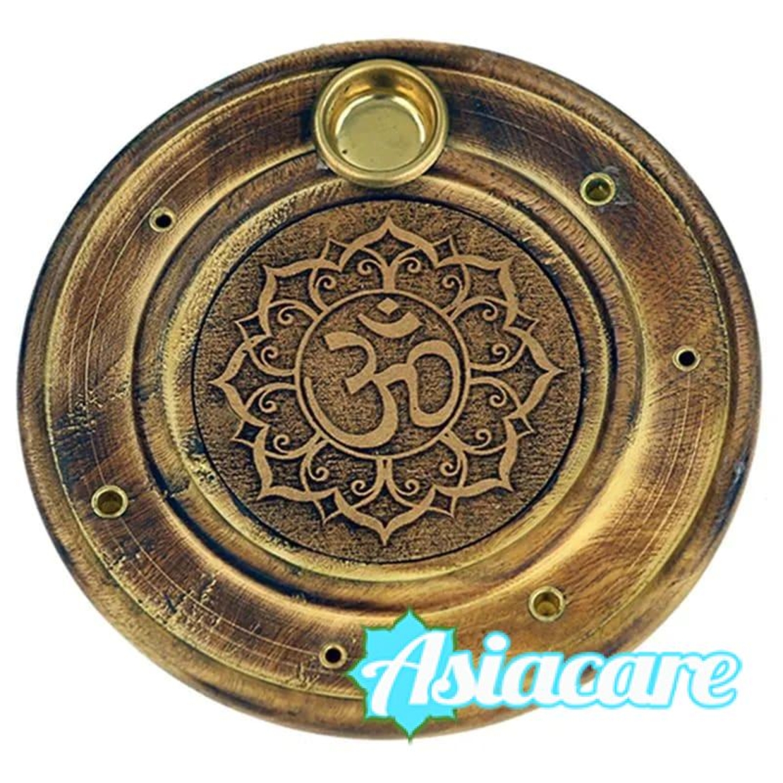 ОМ Поставка за ароматни конуси и инсенс от гравирано мангово дърво