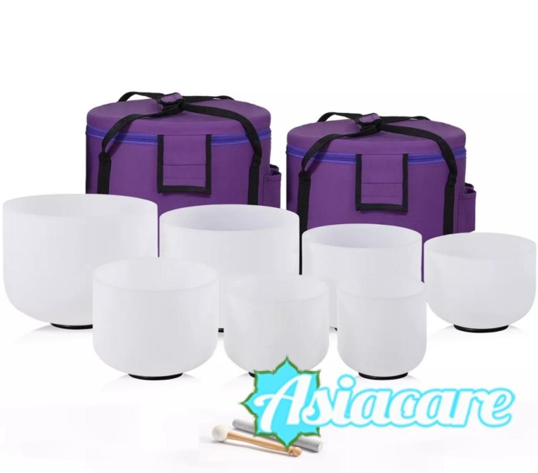 Кристални пеещи купи - комплект 432 Hz, 7 броя с транспортни чанти, безплатна доставка