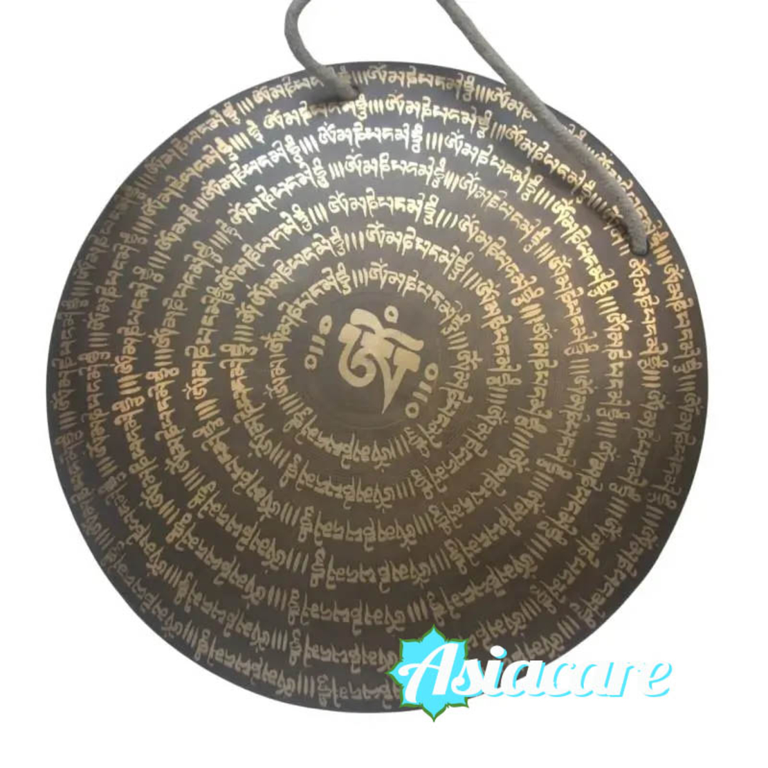 Непалски гравиран гонг Ом мани падме хум 54 см с чукче