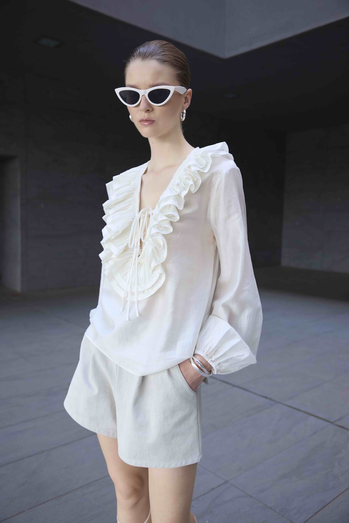 Cream Ruffled Blouse