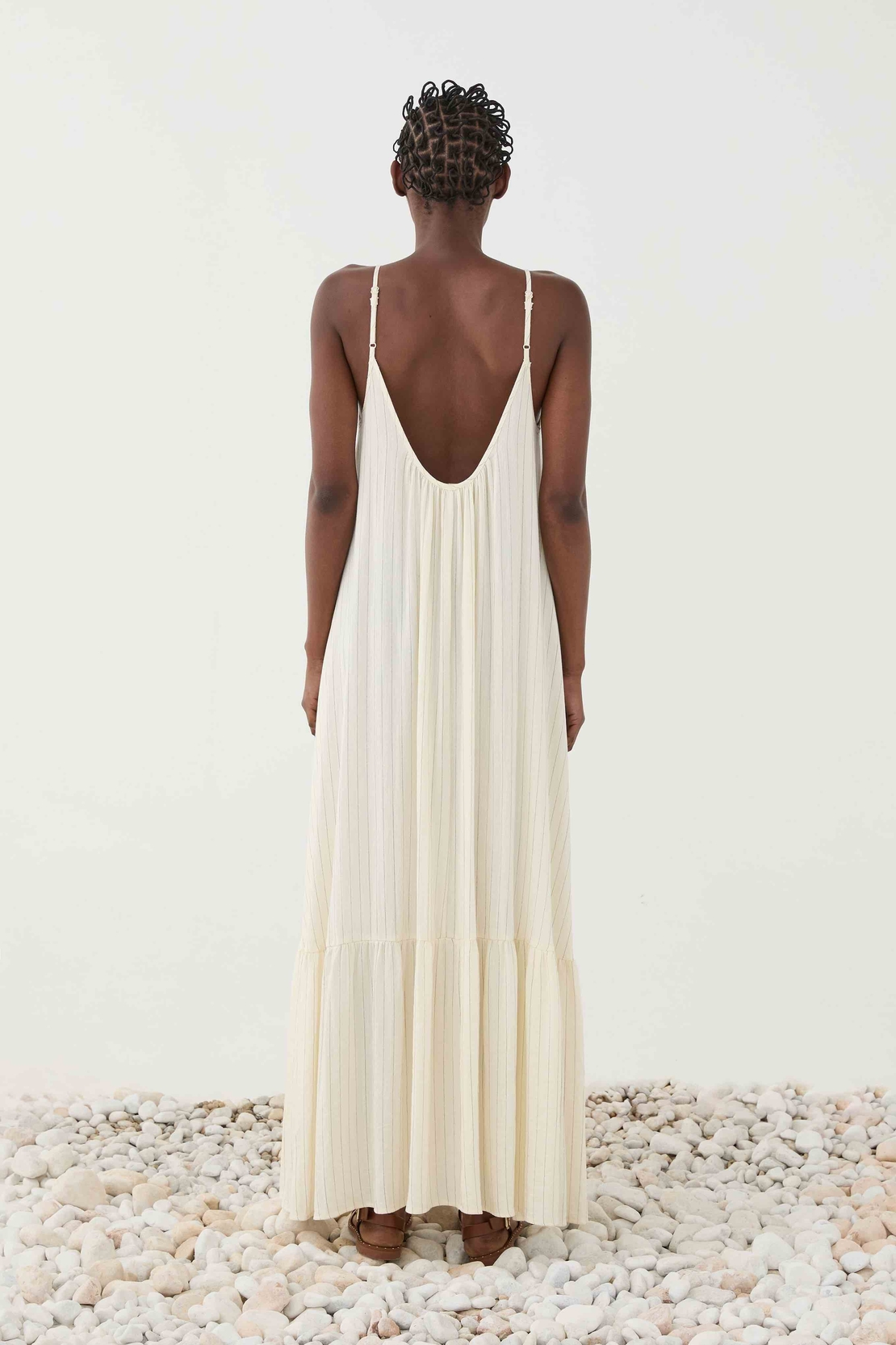 Cream Maxi Dress with Thin Straps