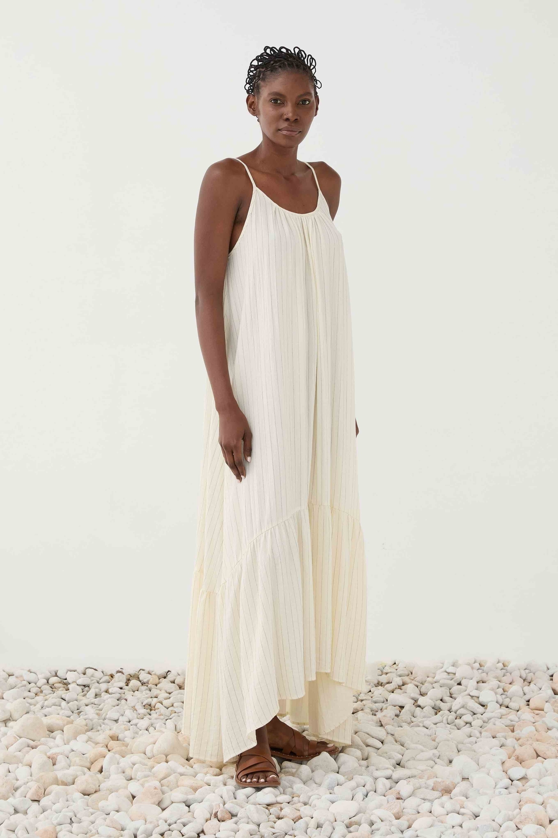 Cream Maxi Dress with Thin Straps
