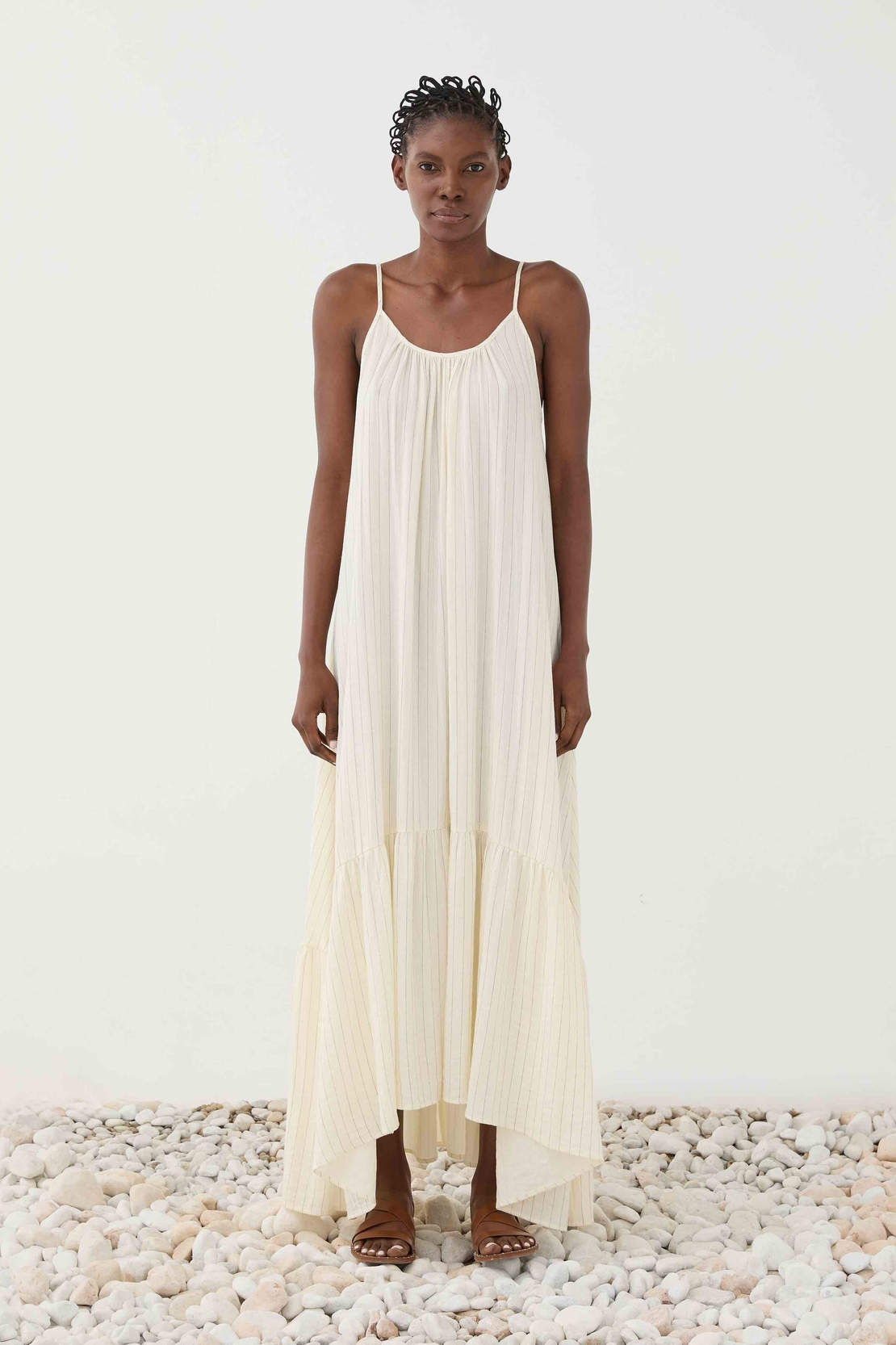 Cream Maxi Dress with Thin Straps