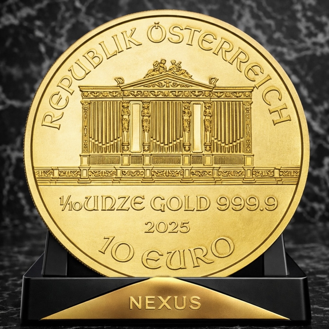 Златна инвестиционна монета 10 Euro Австрия 2025 – Wiener Philharmoniker (1/10 oz)
