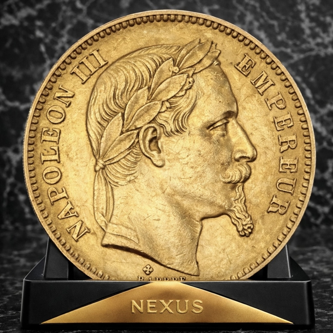 Златна монета 20 франка Наполеон III (6.45 г) 1864