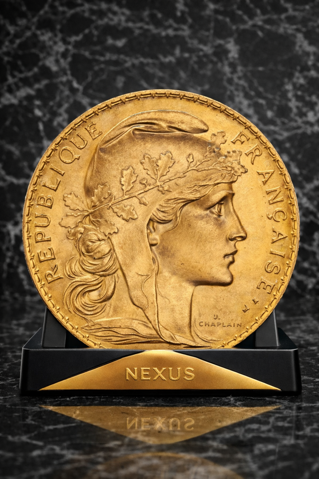 Златна монета Френски франк „Петел“ 20 франка (6.45 г) 1909