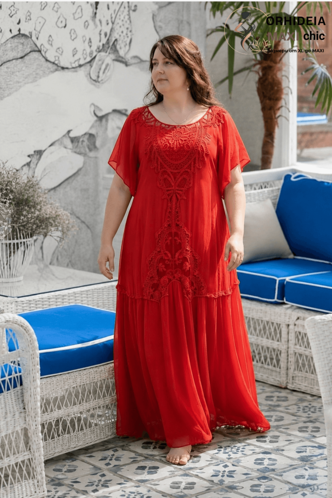 ЧЕРВЕНА МАКСИ РОКЛЯ CHIC SHE С ДАНТЕЛА