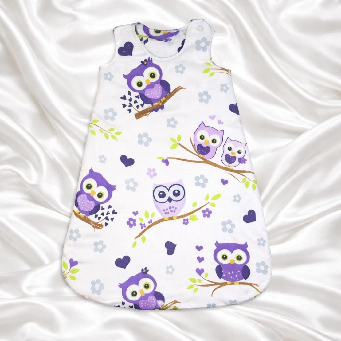 Бебешко чувалче за сън с лилави бухали