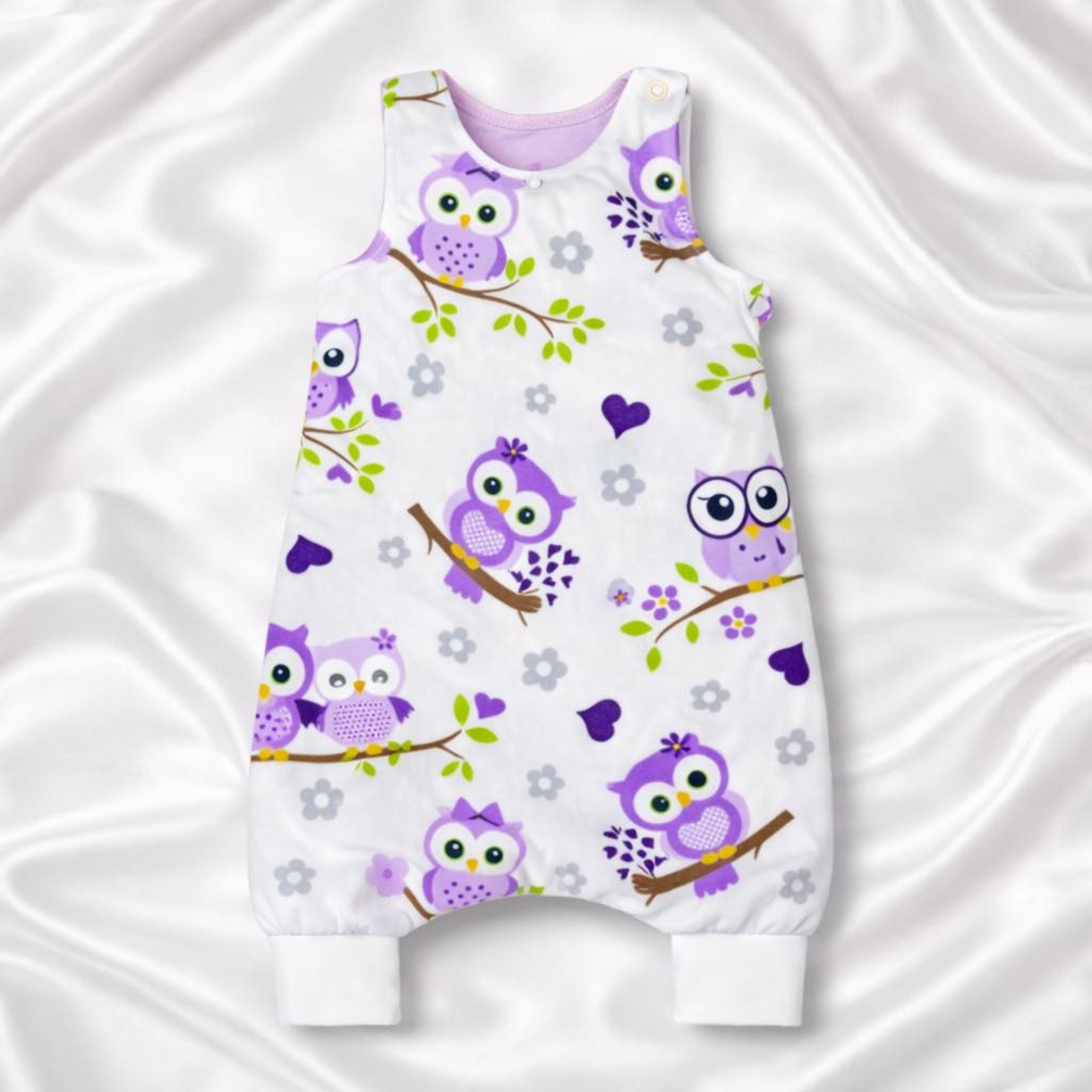 Бебешки спален чувал с крачета - лилави бухали