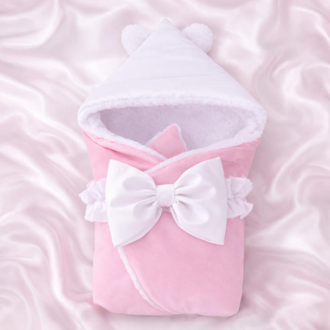 Порт бебе с качулка в бебешко розово с бяла панделка