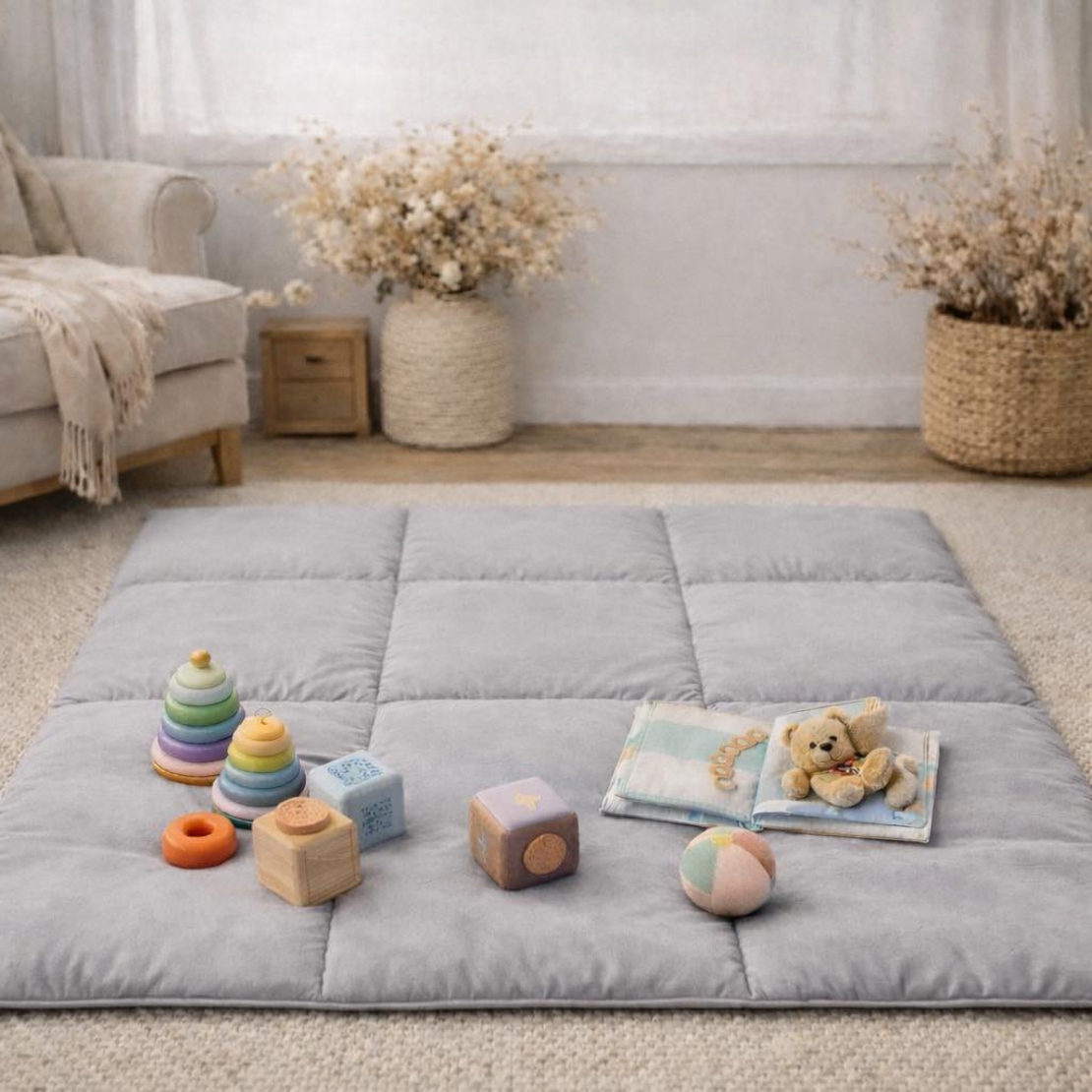 Меко бебешко килимче за игра в сиво
