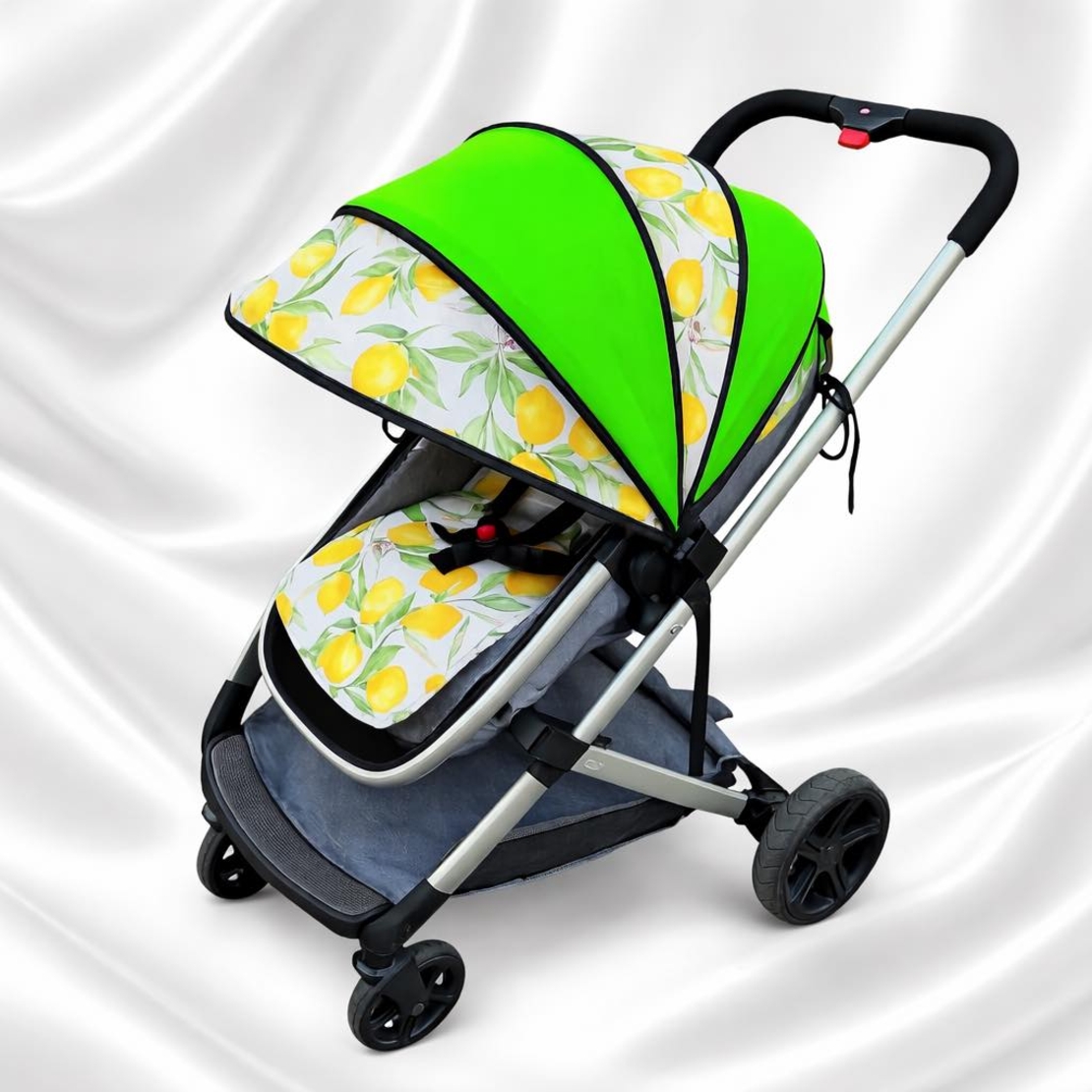 Стилен сенник за количка в десен лимони и зелен цвят