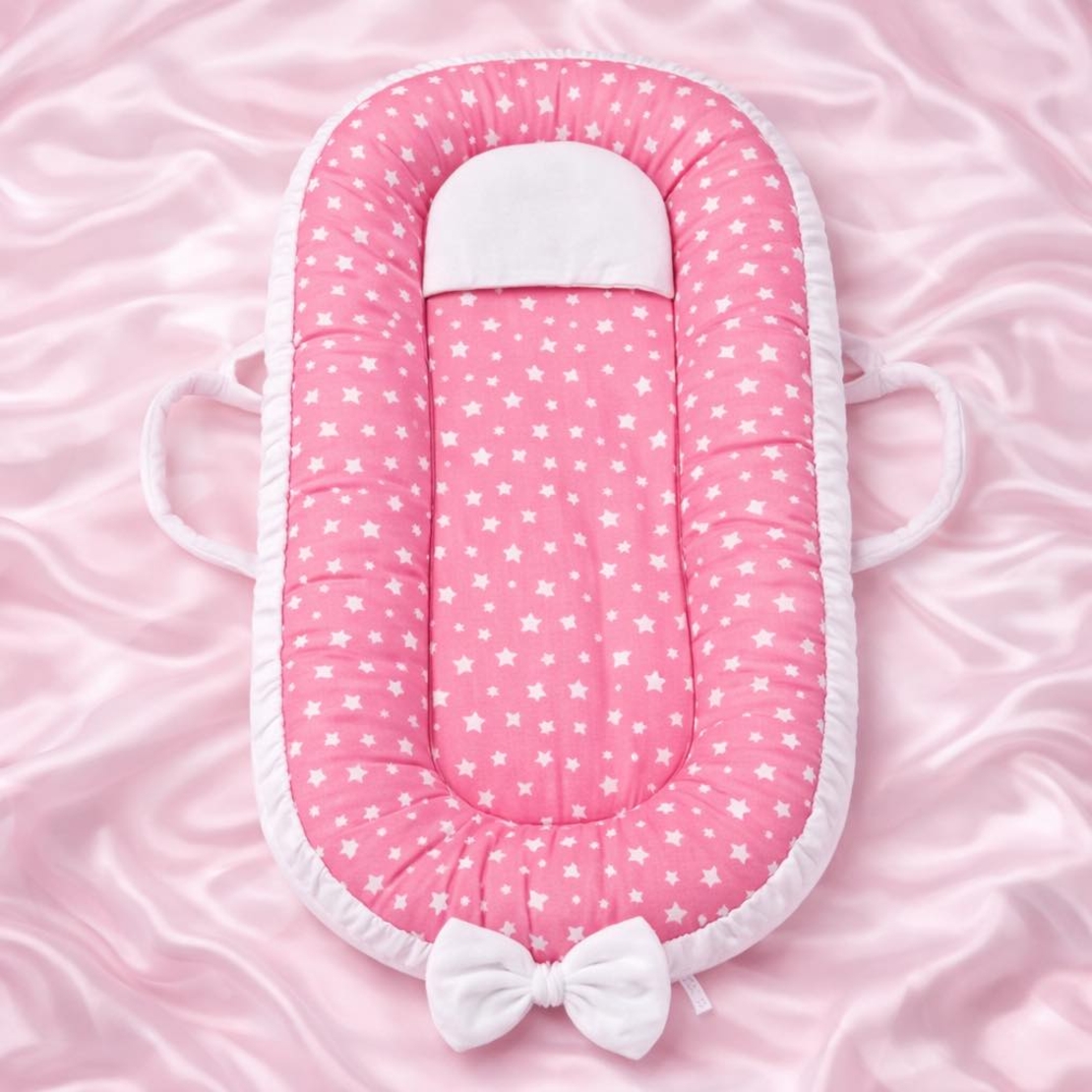 Бебешко гнездо в нежно розово със звездички