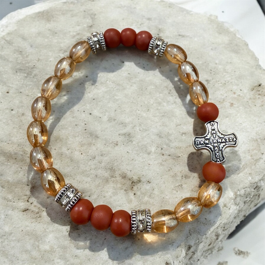 Православна гривна с кръст ПАНТАНАССА – топли камъни и духовна закрила