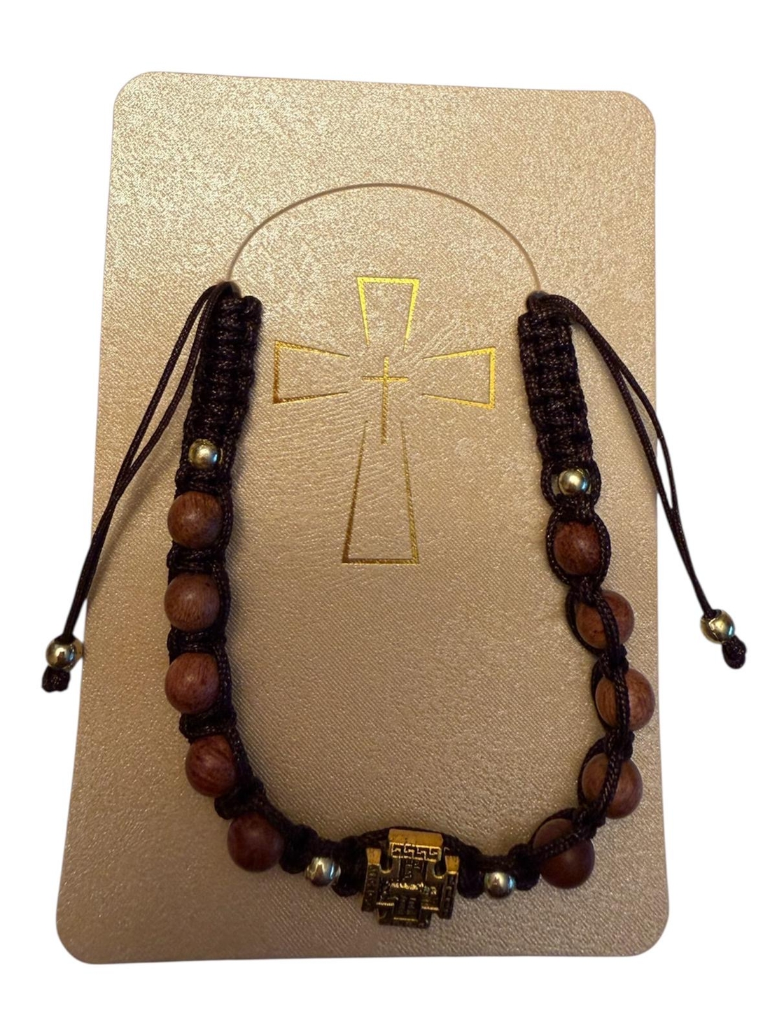 Православна гривна с дървени мъниста и кръст